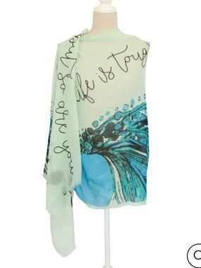 NWT Laura Janelle by Cousin Life is Tough But So Are You Mantra Scarf Blue Green